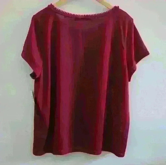 RAFAELLA | Ella Women's Rumba Red Fringed Neckline Short Sleeve Shirt - Picture 7 of 7